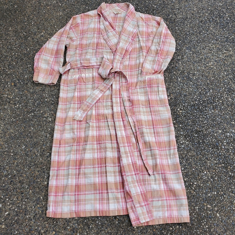 Linen blend summer plaid bathrobe